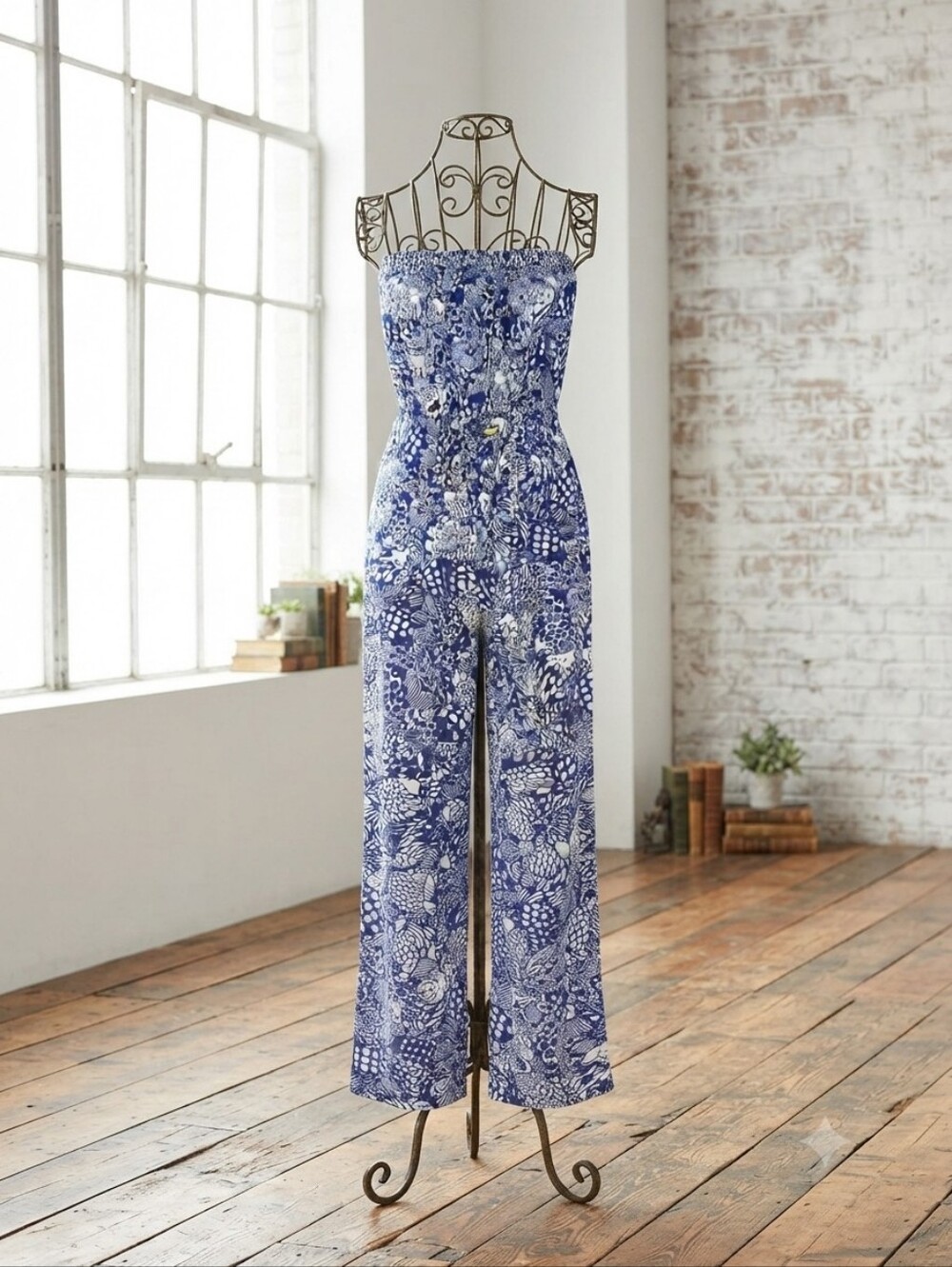 Lilly Pulitzer Blue Floral Strapless Wide-Leg Jumpsuit